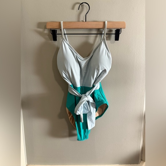 J. Crew Light Blue and Teal One Piece Swimsuit - Picture 1 of 8